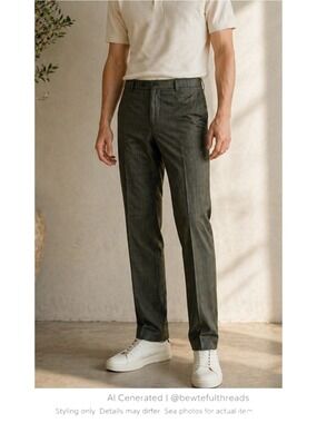 Olive Windowpane Tailored Pants Mens 34 Minimalist Euro Golfcore